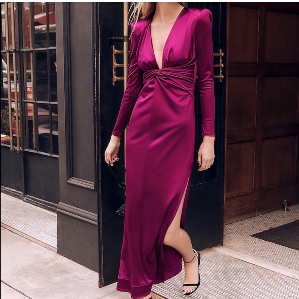 NWT Express Satin Plunge V-Neck Twist Front Maxi Gown Dress